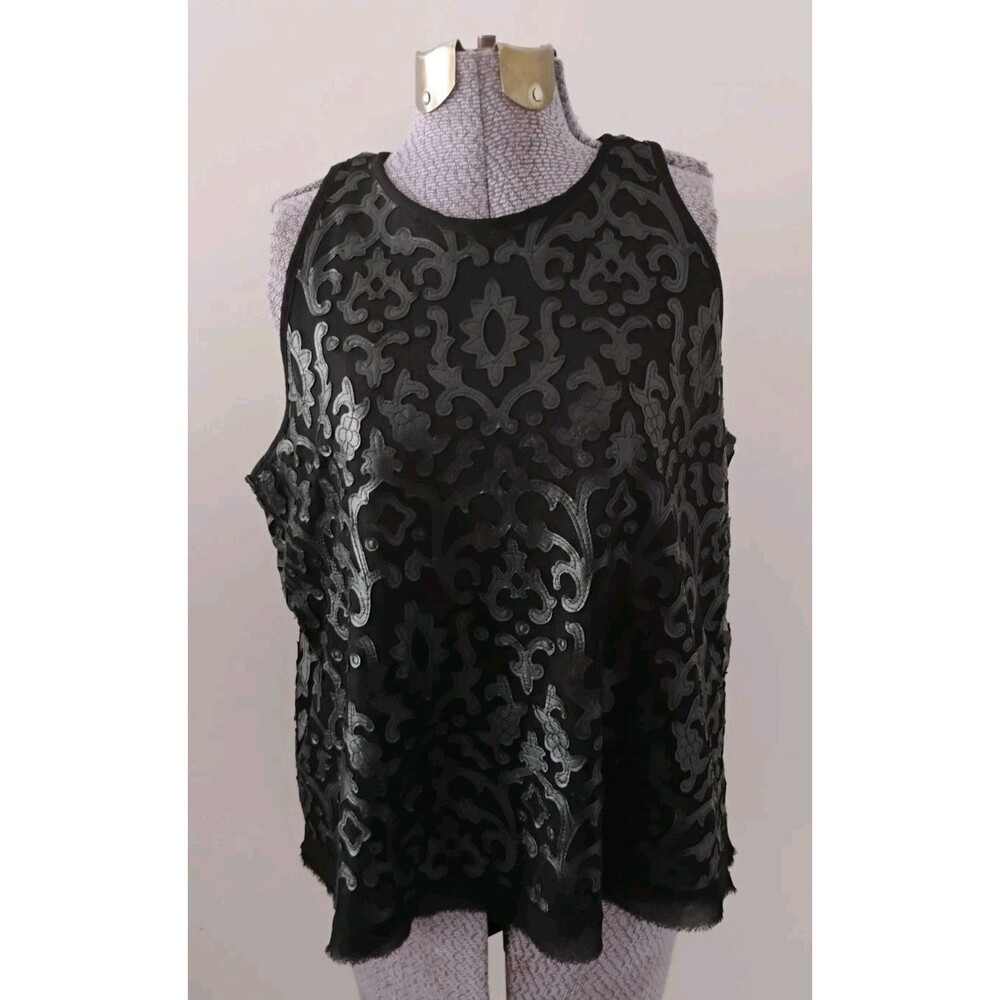 Analili Mesh Black Leather Trim Sleeveless Tank Top S USA Made Whimisgoth EUC